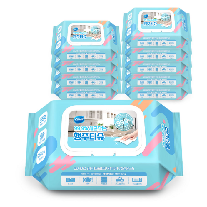 클리어 세균닦는 행주티슈 70매 x 10팩