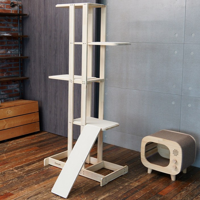 더따슴 국내제작 DIY 대형 원목 180cm 높은 캣타워 5단, 크림, 1개