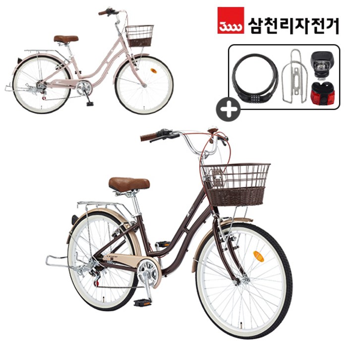 삼천리 완조립 2024 프림로즈 24인치 7단 주니어 여성 시티형 알루미늄 클래식 바구니 자전거, 24년형다크그린