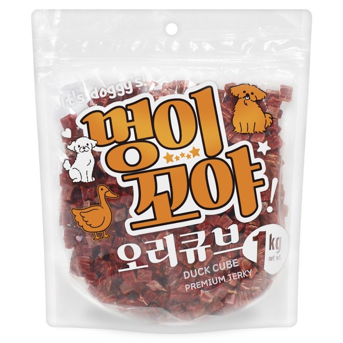 멍이꼬야 강아지간식, 1개, 1kg, 오리큐브