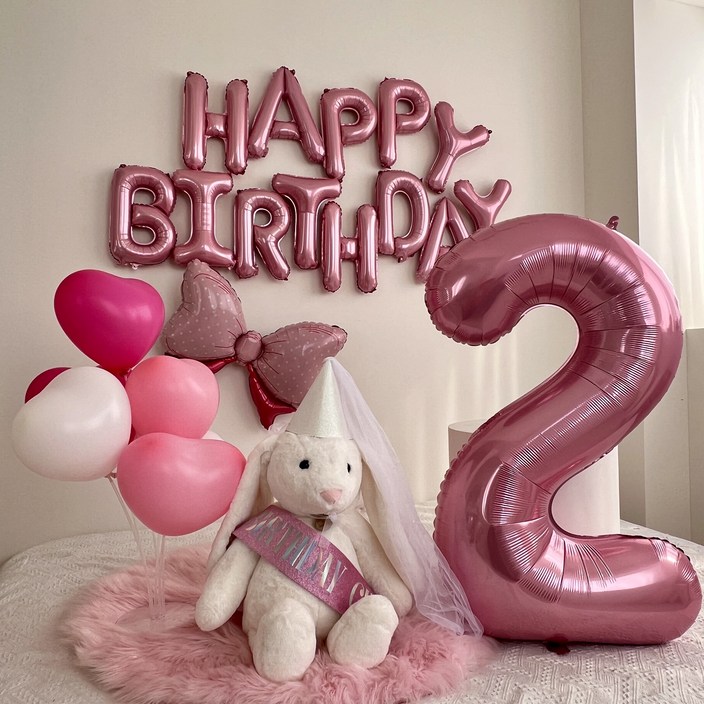하피블리 생일상 핑크공주 숫자 풍선 생일 파티 용품 세트
