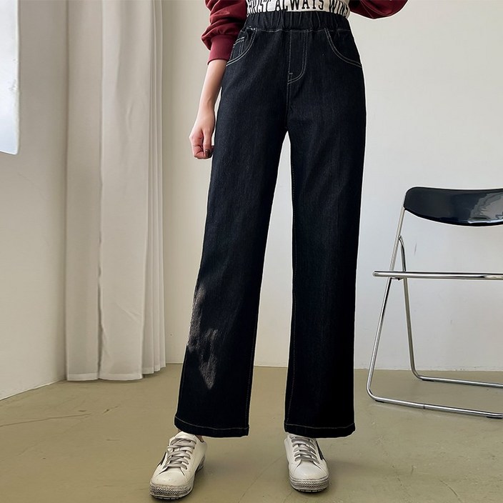 스티치 스판 와이드 밴딩 데님