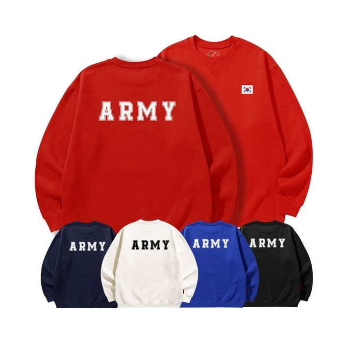 엠블룩 헤비특양면 맨투맨 ARMY 남성 여성 빅사이즈 프린팅 단체 커플 긴팔티