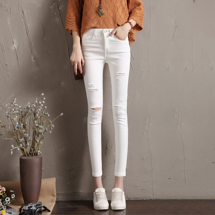 Makone 여성 청바지 화이트진