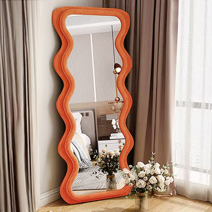 로얄다이아 웨이브전신거울 엑스라지 특대사 인테리어 스탠드거울 스웨이드거울 벨벳거울 전신거울 물결거울 6colors, 웨이브거울 엑스라지  오렌지