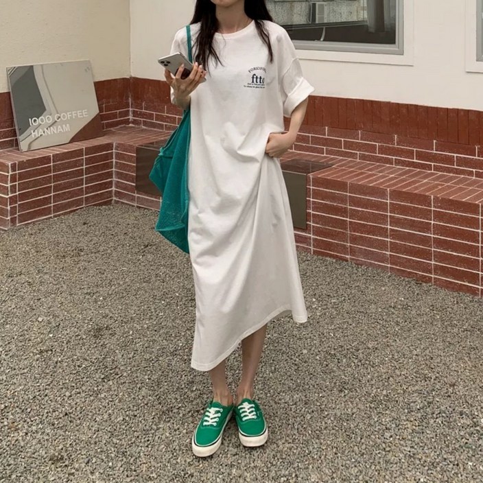 LS 빅사이즈 롱 원피스 루즈핏 데일리 레터링 프린트