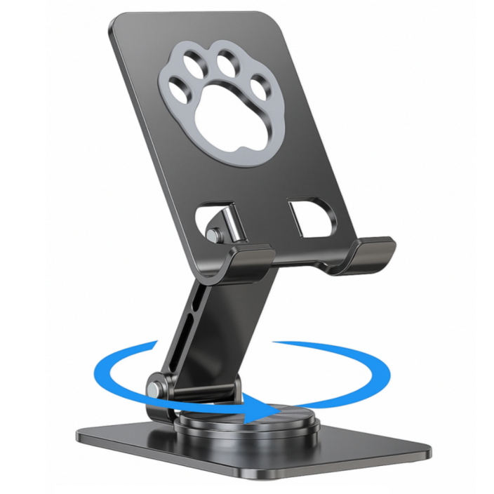 레드에셋 탁상용 태블릿 핸드폰 거치대 360도 회전 접이식 각도조절, 블랙, 스마트폰 모델, 1개