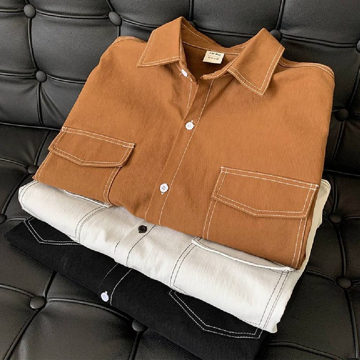 주문폭주 남녀공용 봄 여름 썸머 코튼 면 스티치 셔츠 3컬러