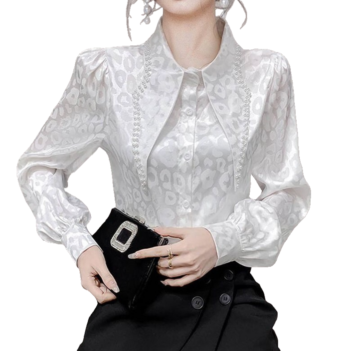 호피 자카드 구슬박기 칼라 퍼프 남방 뉴타임즈 02CW2605