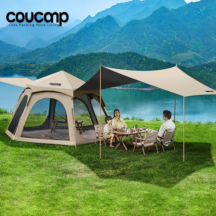 COUCAMP 자동 원터치텐트 대형텐트 육각 돔텐트 5-8명 캠핑텐트