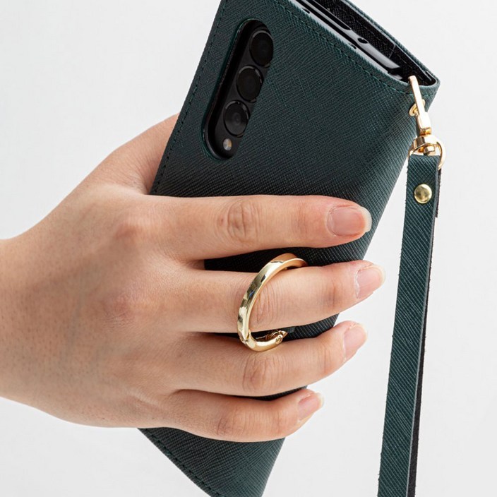 시크릿 카드수납 갤럭시 Z폴드4 F936 D링 고급  천연소가죽 다이어리 손목 스트랩 케이스