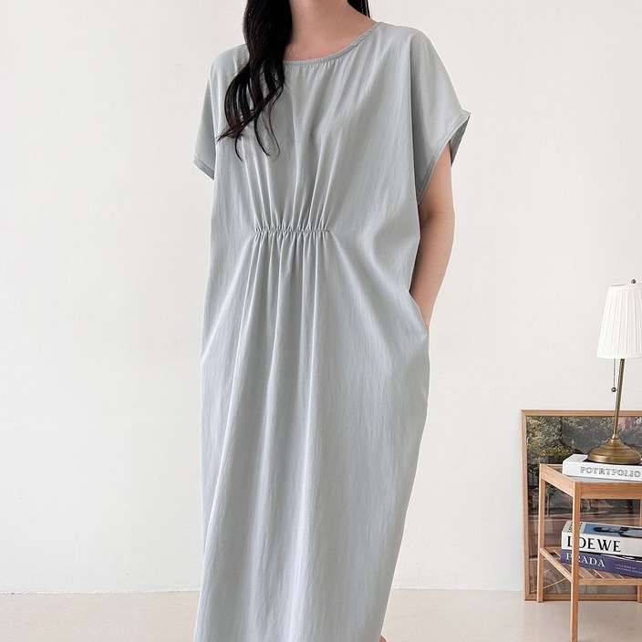 더한땀 빅사이즈 바스락 아노락 셔링 드레시 원피스