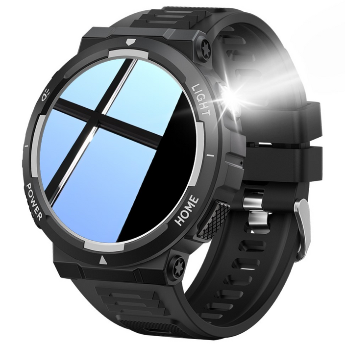 스마트워치, 손전등 LED 시계, 30m 방수, 멀티미디어 메시지 뷰어, 피트니스 만보계, 스포츠 스마트워치, 날씨 모니터, 5cm, 1.53인치 스포츠 시계, 남성용, Black+silver, 5cm, 블루투스