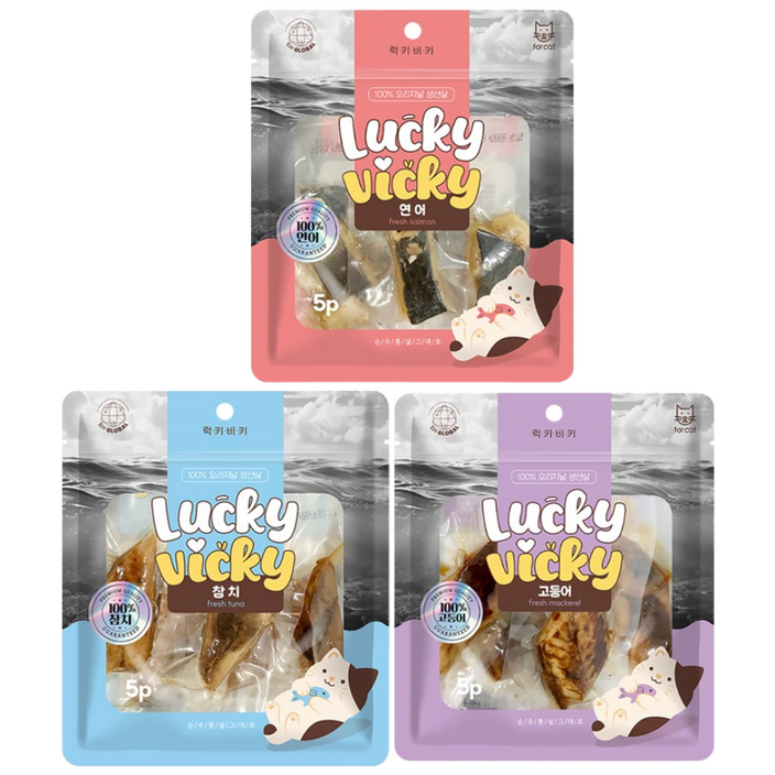 럭키비키 고양이 생선살 간식, 15개, 20g, 혼합