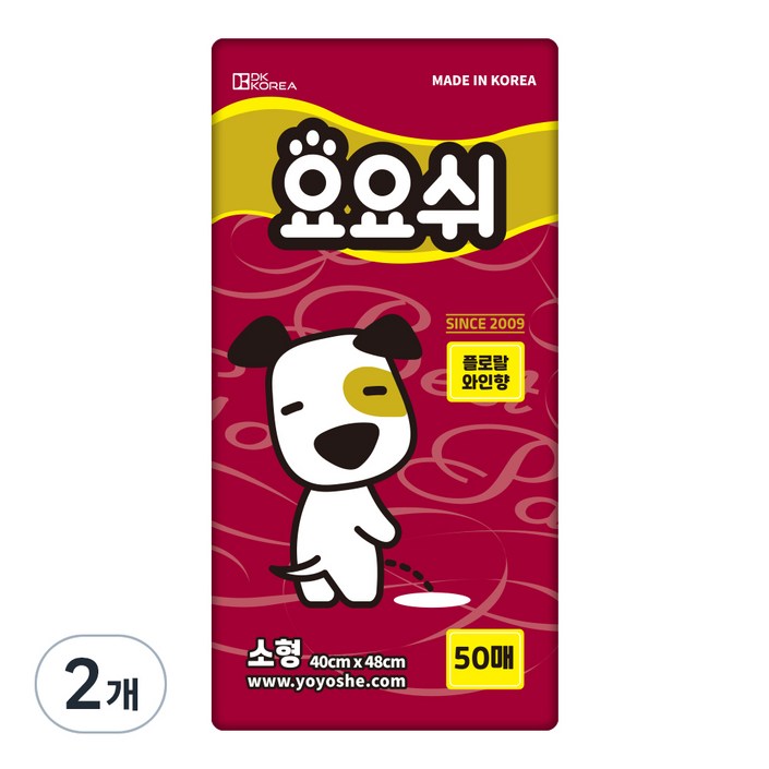 요요쉬 강아지 배변패드 플로랄와인향, 50개입, 2개 요요쉬 강아지 배변패드 플로랄와인향, 50개입, 2개
