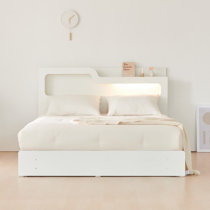 동서가구 소프 인싸 LED 수납침대 프레임  본넬양면 매트리스 세트 방문설치, 화이트