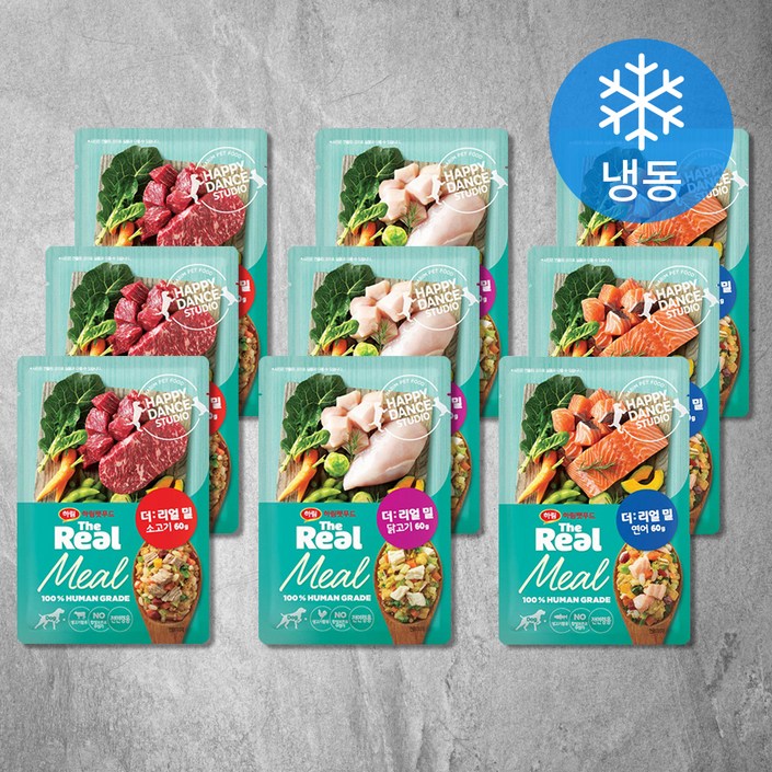 하림펫푸드 전연령 더리얼 밀 강아지 화식 닭고기 60g 연어 60g 소고기 60g 세트 냉동, 닭고기연어소고기, 3세트, 60g