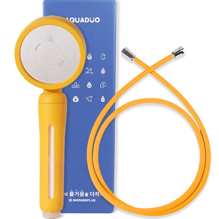 샤워기헤드세트 아쿠아듀오 블라썸 샤워기 + PVC 샤워호스 1.5m 세트 옐로우, 1세트