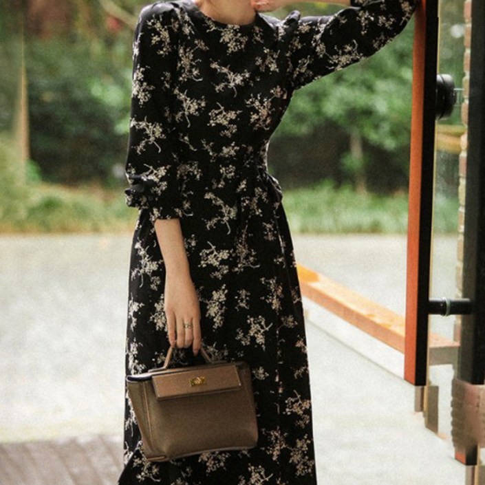 페이퍼먼츠 여성용 프렌치 플라워 긴팔 쉬폰 원피스 04062 빅사이즈 포함