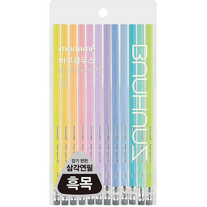모나미 바우하우스 파스텔 삼각지우개 연필 HB 12본입 모나미 바우하우스 파스텔 삼각지우개 연필 HB 12본입