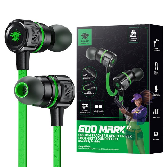 MARK 게이밍 커널형 이어폰 C타입 변환젠더 3.5mm, MARK, 그린