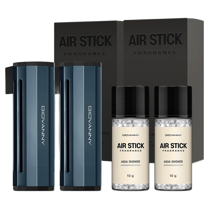 GIOVANNY 에어스틱 차량용 비즈 디퓨저 케이스  리필 10g 세트, 2개, 프렌치블루 아쿠아샤워