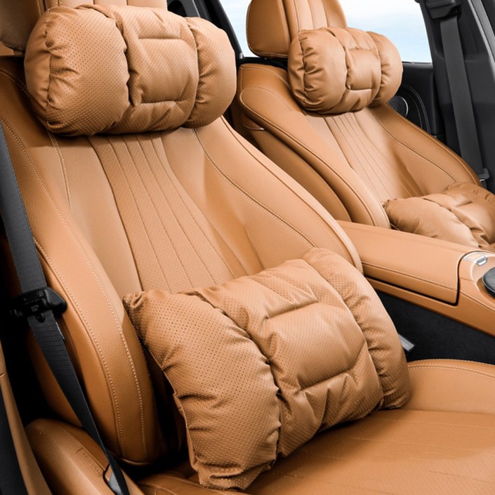 크로니클 차량용 포근 바미라인 전차종호환 머리 쿠션 허리 쿠션 세트, 아키브라운, 1세트