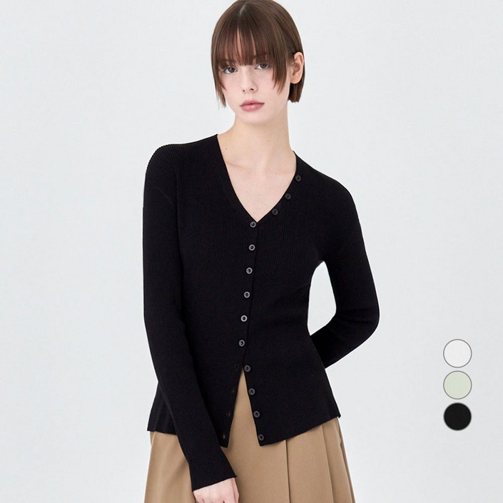 ELLE PARIS 여성용 슬림핏 브이넥 립 버튼 가디건