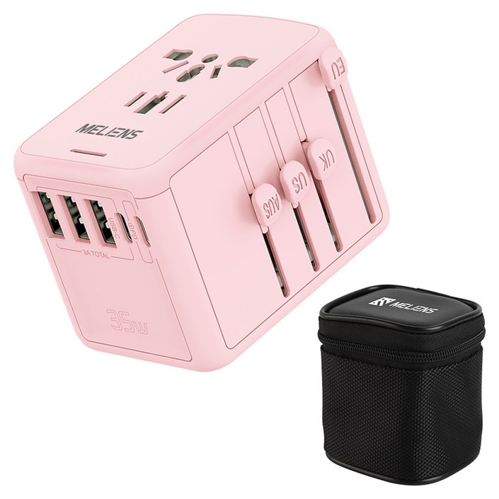 멜리언스 해외여행용 멀티 어댑터 핑크 ML-OL1 + 전용 케이스, 1개