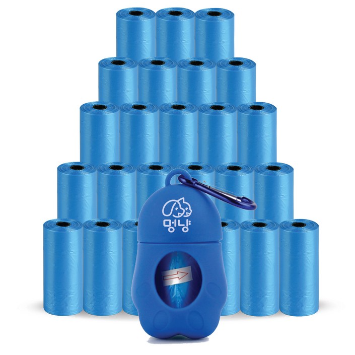 멍냥 반려동물 휴대용 배변봉투 케이스 + 리필봉투, 블루, 515개