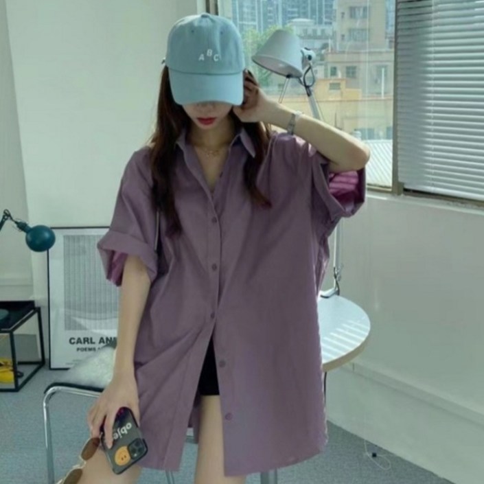 피어니스트 여성용 컬러 루즈핏 롤링 소매 롱 셔츠