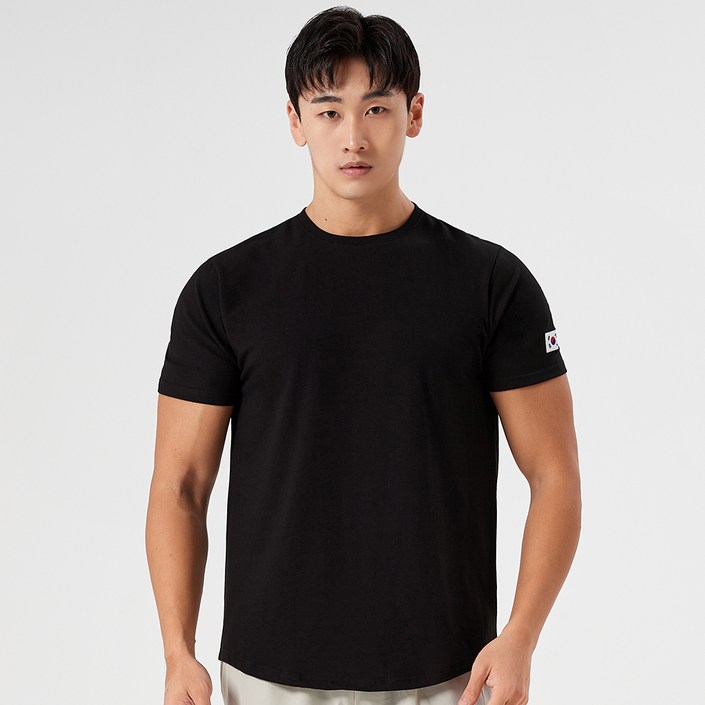 허그본 남성용 무지 머슬핏 반팔 티셔츠 태극라인
