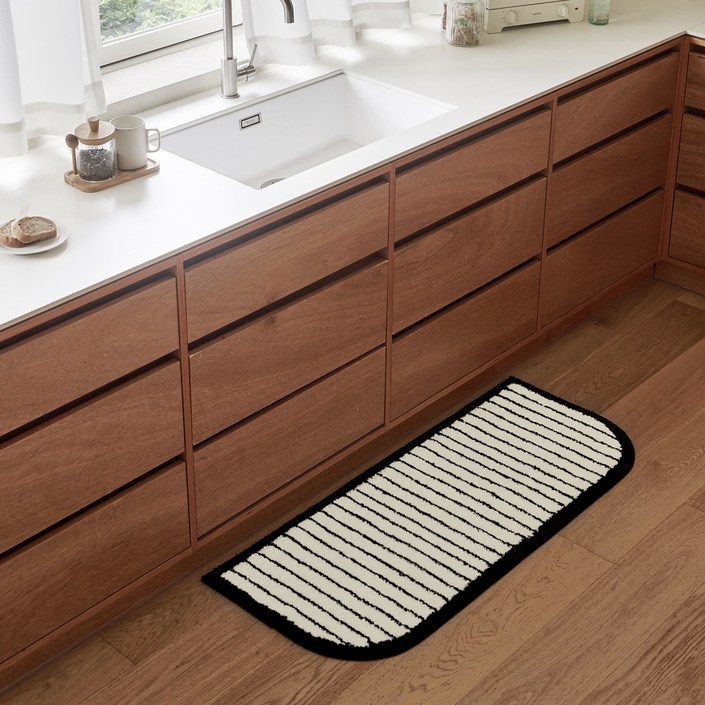 쁘리엘르 보들보들 자카드 미끄럼방지 키친 욕실 발매트, 오브블랙