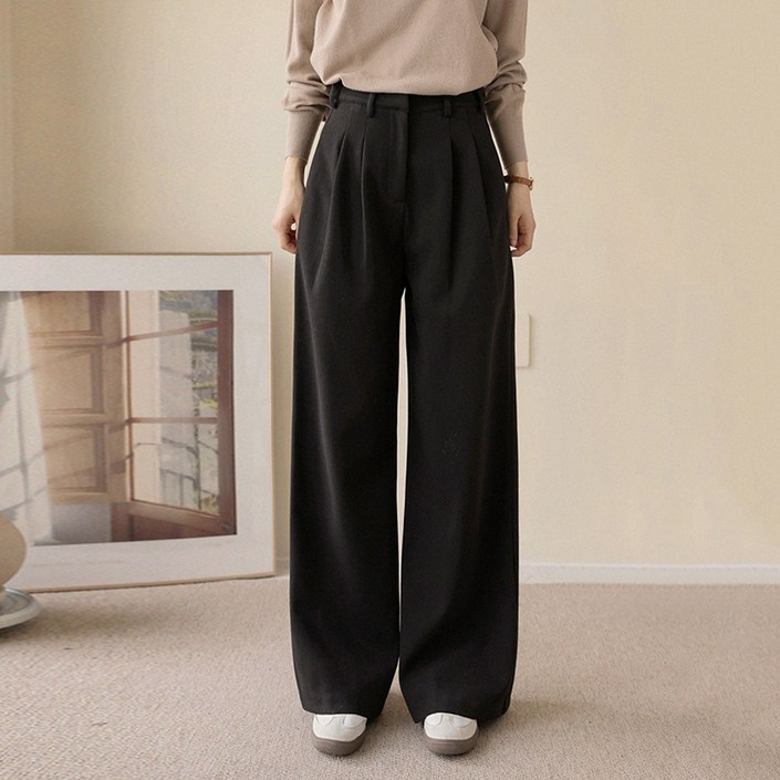 앤드스타일 여성용 롱/기본/숏 맞춤 16탄 모직 기모 스판 투핀턱 옆비죠 와이드 슬랙스 265016