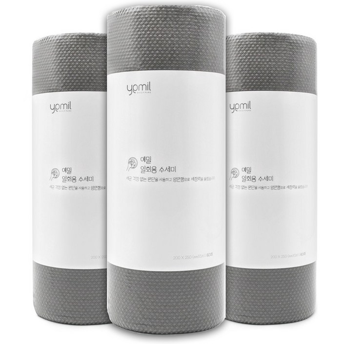 예밀 뜯어쓰는 일회용 수세미 롤형 60p, 그레이, 3개