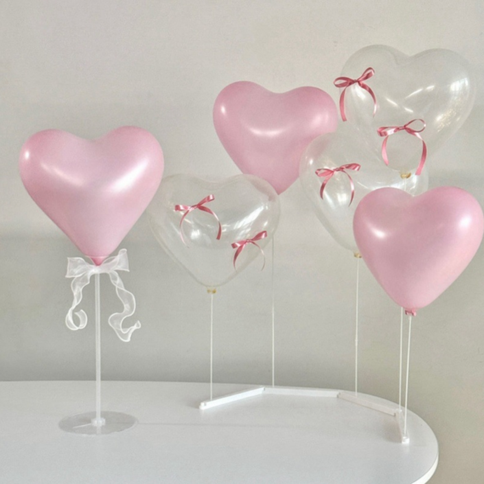 메리벨르 리본 생일파티 일자형 스탠드 하트 풍선 2종 x 3p 세트