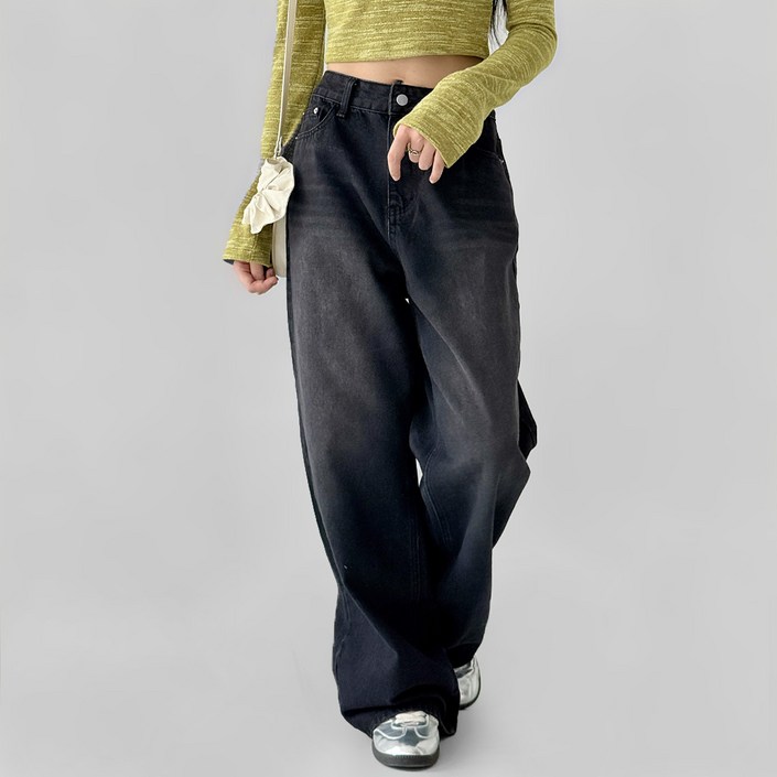 여성용 숏기본롱 기장 데일리 와이드 데님 팬츠 W1009