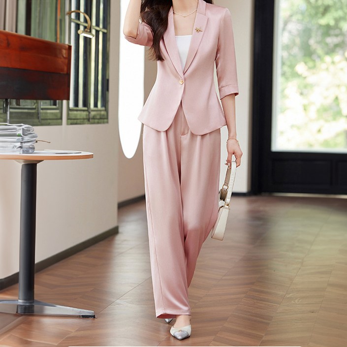 아뗄릭 고퀄리티 실키핏 금장 봄 여름 정장 상하의 세트 10413