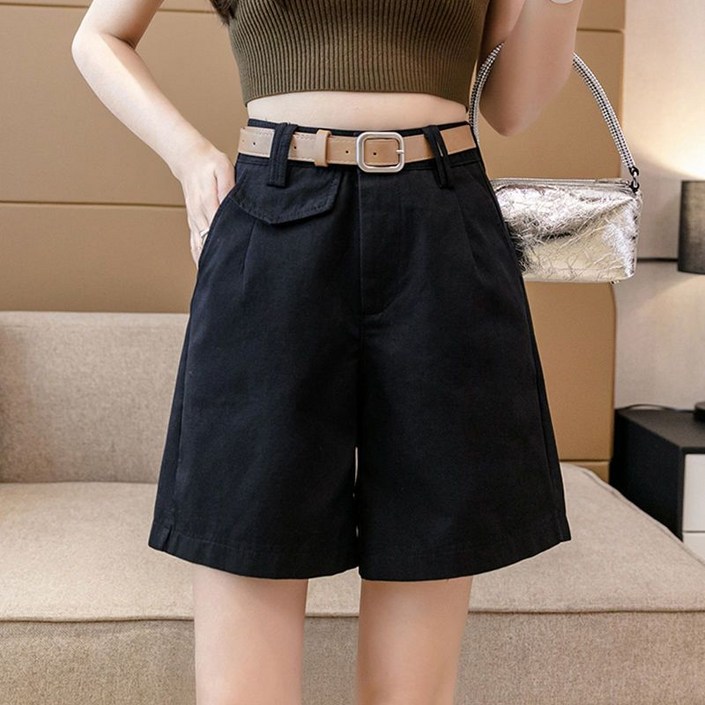 아이엠몽 여성용 레프온 벨트 포함 데일리 무지 반바지