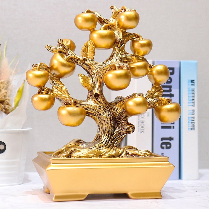 골드디자인 돈 들어오는 황금 사과나무 장식품 풍수 집들이 개업 축하 선물
