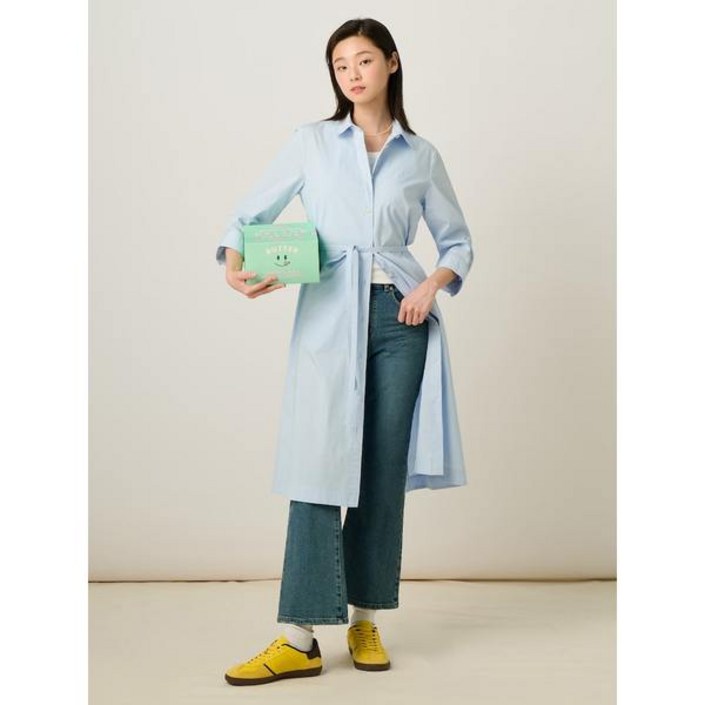 백화점정품 op 빈폴레이디스 25 폴리 혼방 7부 소매 셔츠 원피스  스카이 블루 BF5271C02Q