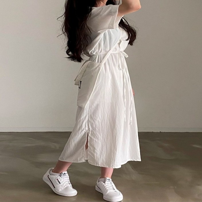 여성 2컬러 허리스트랩 카라 브이넥 셔층형 롱 원피스 패션 여자 데일리옷 결혼식룩