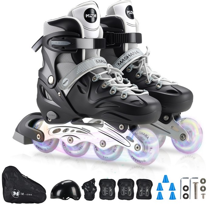조정 가능한 인라인 스케이트 블랙 세트 헬멧 보호대 가방 성인공용