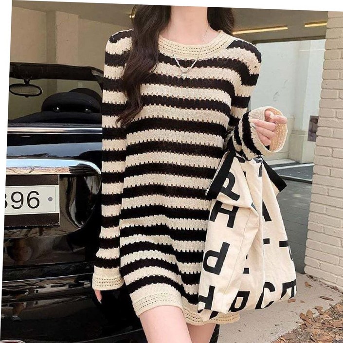 여성 가을 펀칭 니트 미니 원피스
