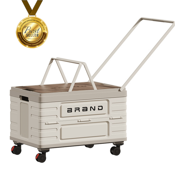 오웨테 업그레이드 접이식 리빙박스 대용량 이동식 수납장 다용도 캠핑 폴딩박스 트렁크 정리함, 원목 뚜껑