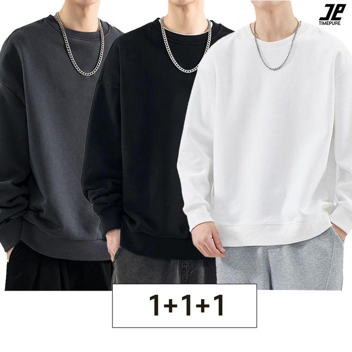 111 남자 봄가을 맨투맨 루즈핏 라운드 긴팔 코디 상의 초특가 티셔츠 남녀공용 빅사이즈 무지 맨투맨