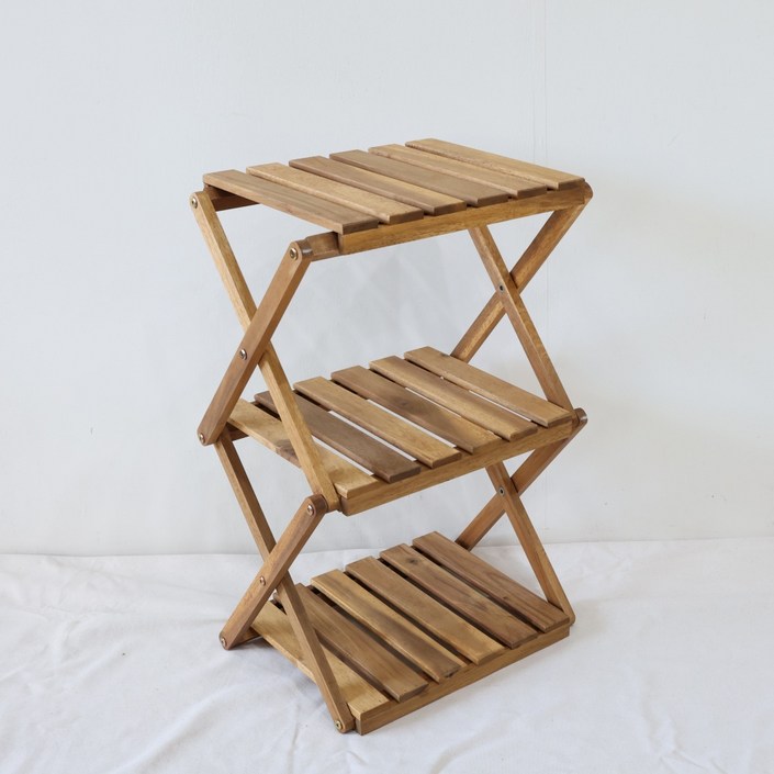 백야드 접이식원목선반 3단 나무폴딩선반, 단일색상, 3단