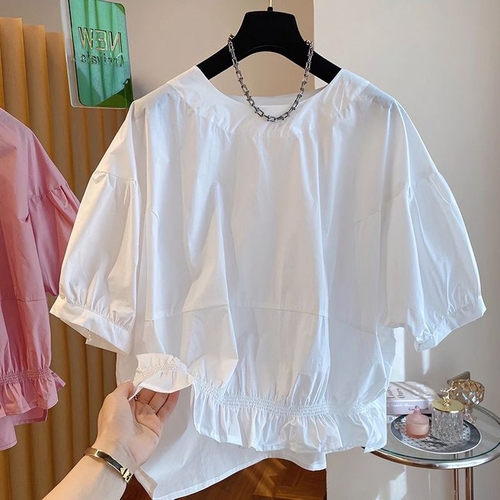 휠렉스 여성 루즈핏 반팔 라운드넥 블라우스 JA29