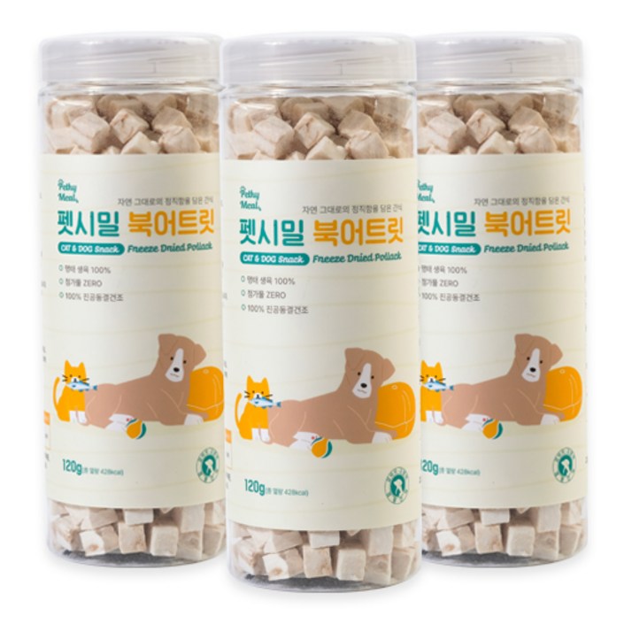 펫시밀 저염분 북어트릿 120g 동결건조 강아지 고양이 동물병원 입점간식, 건어포, 120g, 3개