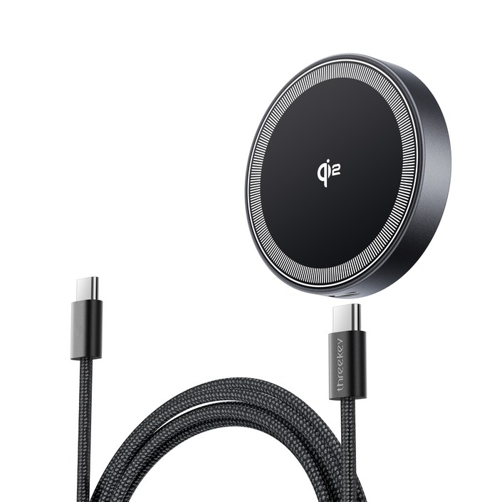 THREEKEY 맥세이프 무선 충전기 15W 초고속 충전기  호환 Qi2 마그네틱 무선충전기 휴대용 차량용충전기 슬림 디자인